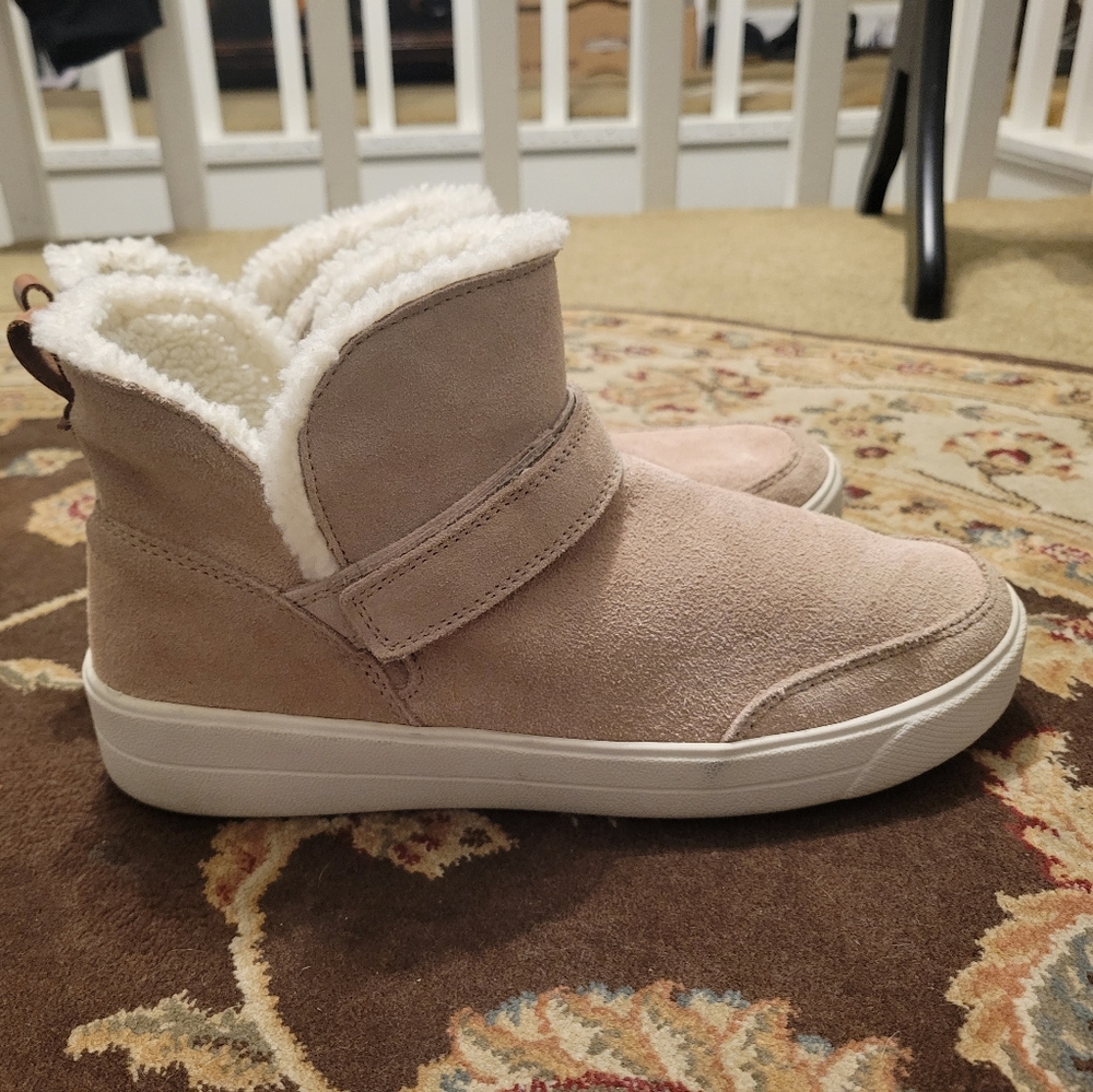 Ryka Water Repellent Tan Suede and Faux Fur Slip-On Sneaker Bootie, Size 8